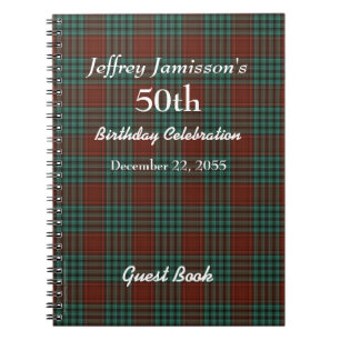 50th Birthday Party Guest Book Red & Green Plaid