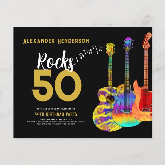 50th Birthday Party Guitars Rocks 50 Budget Flyer (Front)