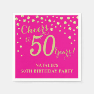 50th Birthday Party Hot Pink and Gold Diamond Napkin