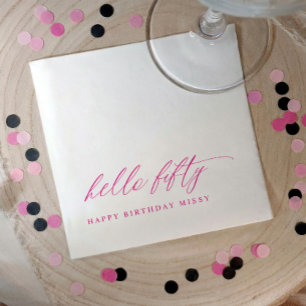 50th Birthday Party Hot Pink Hello 50 Modern Napkin