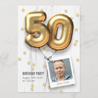 50th Birthday Party Invitation Adult Gold Balloons