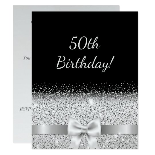silver sequins amp floral gems glitter bow wedding black and silver party invitations