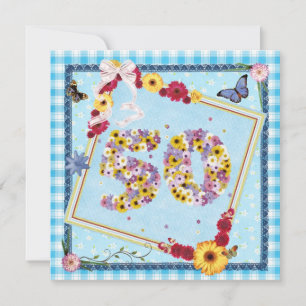 50th Birthday party Invitation flowers,butterflies