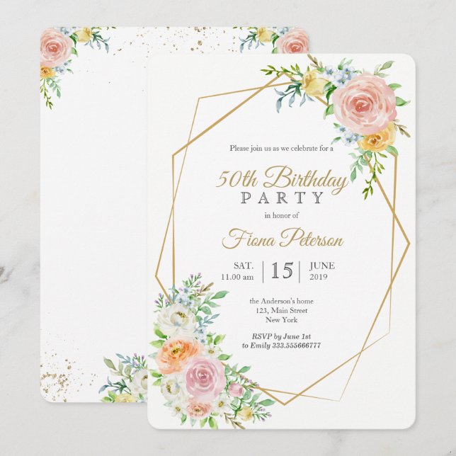 50th Birthday party invitation for her (Front/Back)