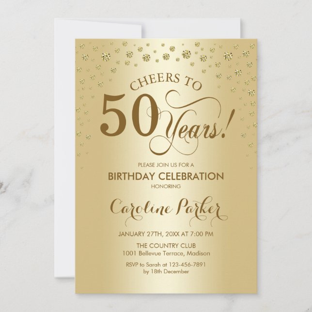 50th Birthday Party Invitation - Gold (Front)