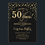 50th Birthday Party Invitation - Gold Black<br><div class="desc">50th Birthday Party Invitation.
Elegant design with faux glitter gold and black. Cheers to 50 Years! Message me if you need furhter customization.</div>