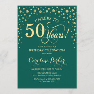 50th Birthday Party Invitation - Gold Green