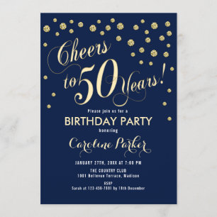 50th Birthday Party Invitation - Gold Navy