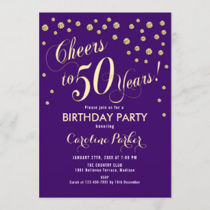 50th Birthday Party Invitation - Gold Purple