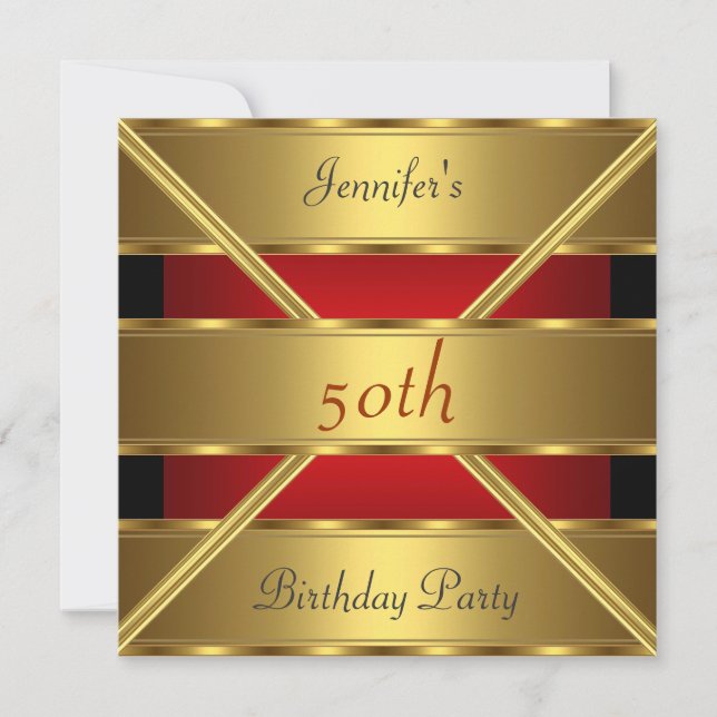 50th birthday Party Invitation Gold Red (Front)