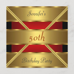 50th birthday Party Invitation Gold Red
