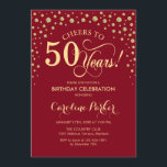 50th Birthday Party Invitation - Gold Red<br><div class="desc">50th Birthday Party Invitation.
Elegant design with faux glitter gold and dark red. Cheers to 50 Years! Message me if you need further customization.</div>