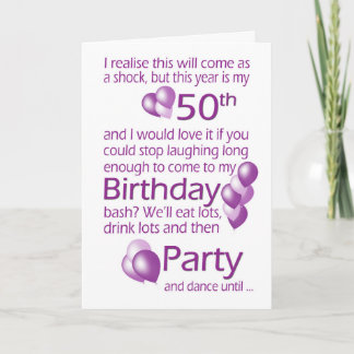 50th Birthday Party Invitation, Humorous Word Play Card