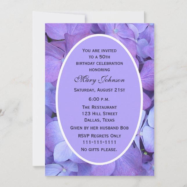 50th Birthday Party Invitation Hydrangea (Front)