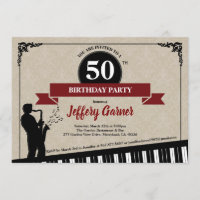 50th birthday party invitation Jazz music theme
