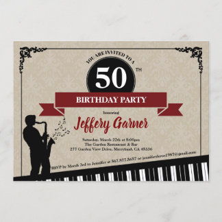 50th birthday party invitation Jazz music theme