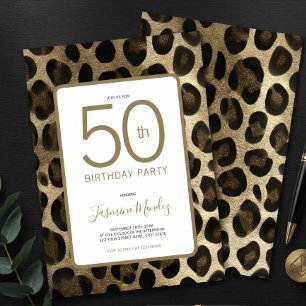 50th Birthday Party Invitation Leopard Print Gold