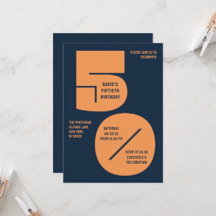50th Birthday Party Invitation Modern Navy Orange