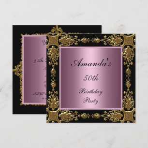 50th Birthday Party Invitation pink black gold
