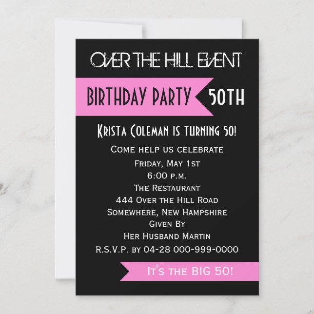 50th Birthday Party Invitation Pink Over the Hill (Front)