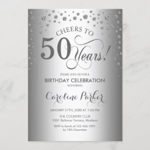50th Birthday Party Invitation - Silver