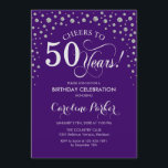 50th Birthday Party Invitation - Silver Purple<br><div class="desc">50th Birthday Party Invitation.
Elegant design with faux glitter silver and purple. Cheers to 50 Years! Message me if you need further customization.</div>