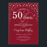 50th Birthday Party Invitation - Silver Red<br><div class="desc">50th Birthday Party Invitation.
Elegant design with faux glitter silver and dark red. Cheers to 50 Years! Message me if you need further customization.</div>