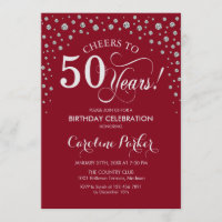 50th Birthday Party Invitation - Silver Red