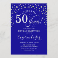 50th Birthday Party Invitation - Silver Royal Blue