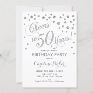 50th Birthday Party Invitation - Silver White