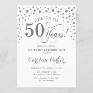 50th Birthday Party Invitation - Silver White
