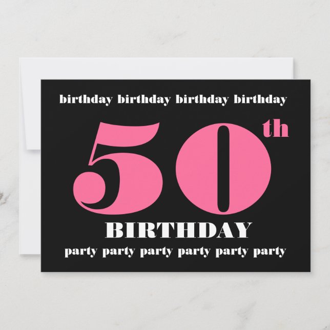 50th Birthday Party Invitation Template Pink Black (Front)