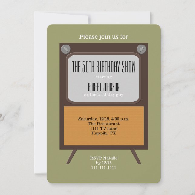50th Birthday Party Invitation Vintage TV (Front)