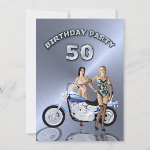 50th Birthday party Invitation with a motorbike
