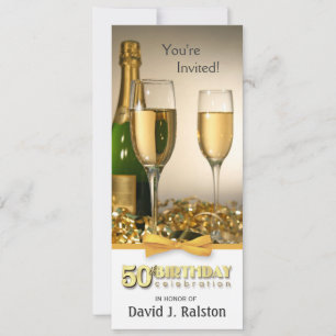 50th Birthday Party Invitations - Champagne Gold