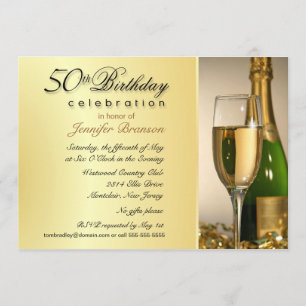 50th Birthday Party Invitations - Champagne Gold