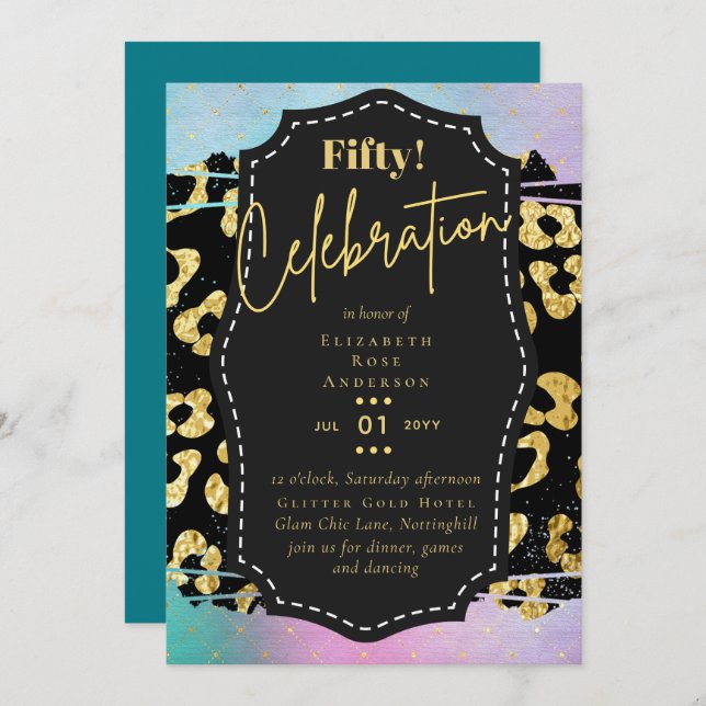 50th Birthday Party Invitations Glitter Glamour (Front/Back)