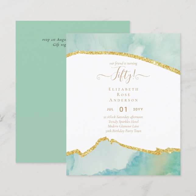 50th Birthday Party Invitations Glitter Glamour (Front/Back)