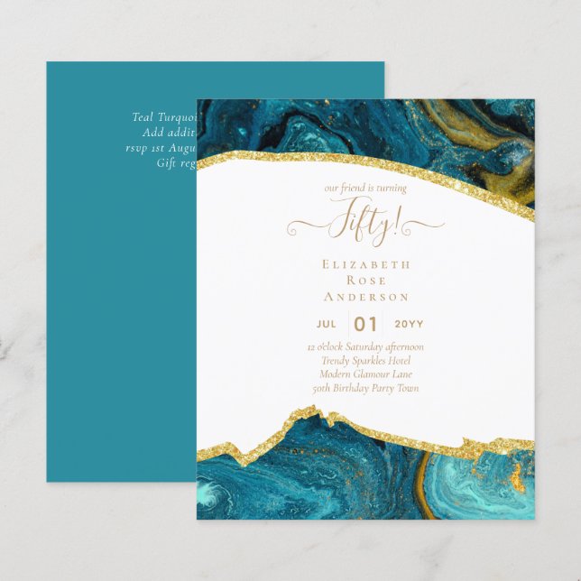 50th Birthday Party Invitations Glitter Glamour (Front/Back)