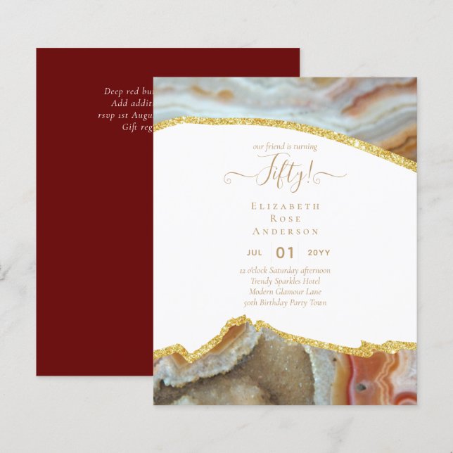 50th Birthday Party Invitations Glitter Glamour (Front/Back)