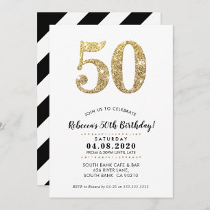 50TH BIRTHDAY PARTY INVITE modern gold glitter