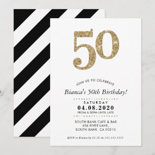 50TH BIRTHDAY PARTY INVITE modern gold glitter