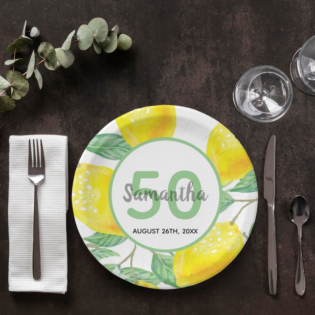 50th birthday party lemons name paper plate (Creator Uploaded)