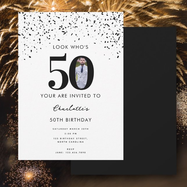 50th Birthday Party Look Who's 50 Modern Photo  Invitation (50th Birthday Party Look Who's 50 Modern Photo Invitation)