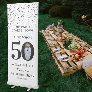 50th Birthday Party Look Who's 50 Modern Photo  Retractable Banner