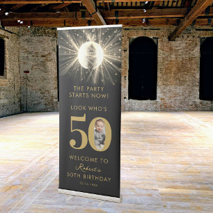 50th Birthday Party Look Who's 50 Photo Disco Ball Retractable Banner