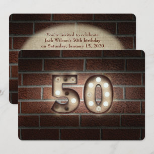 50th Birthday Party-marquee lights on brick Invitation