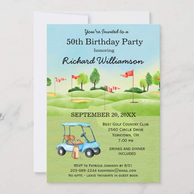 50th Birthday Party Men's Golf Theme Party   Invitation (Front)