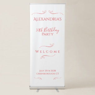 50th Birthday Party Minimal Pink Red Welcome Retractable Banner