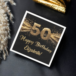  50th Birthday Party Modern Black and Gold Napkin